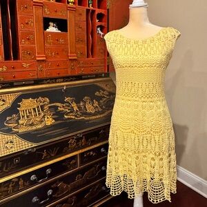 Ralph Lauren Yellow Crochet Midi Dress